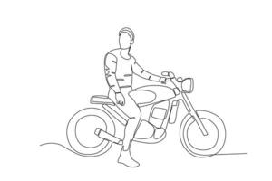 A man sits on a motorcycle looking back vector