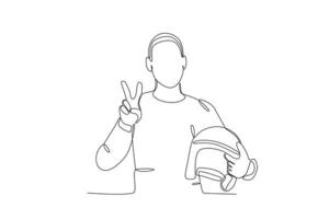 A man poses holding a helmet vector