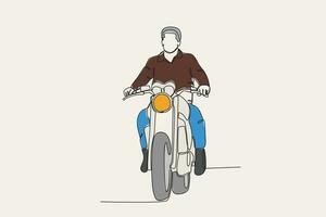Color illustration of a man riding a motorcycle vector