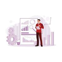 Business people use digital tablets to analyze company marketing and investment charts. Data Analysis Concept. trend modern vector flat illustration