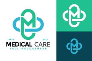 Letter M Medical Health Care Logo design vector symbol icon illustration