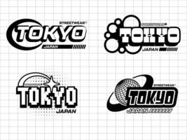 Tokyo retro futuristic for t shirt design. abstract graphic geometric symbols and objects in y2k style vector