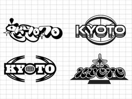 Kioto retro futurista para t camisa diseño. resumen gráfico geométrico símbolos y objetos en y2k estilo vector