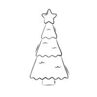linda Papa Noel claus en Gafas de sol con Navidad árbol decorativo elemento en garabatear estilo. Navidad colorante libro. sencillo vector ilustración.