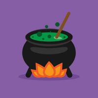 Witch's cauldron with potion icon. Flat design vector illustration.