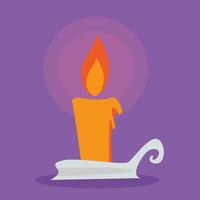 Burning candle in a candlestick. Vector illustration in flat style