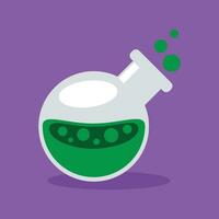 potion laboratory flask with green liquid. Vector illustration in flat style.