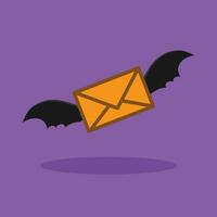 Bat and envelope icon in flat style. Halloween vector illustration on purple background.