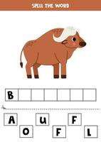 Spelling game for preschool kids. Cute cartoon buffalo. vector