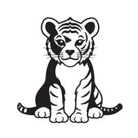 A small tiger sits on a white background vector