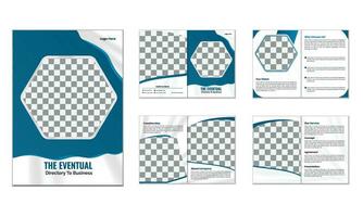 Corporate theme 16 pages business company profile brochure design, Minimal and clean geometric design of a 16-page blue color template for brochure, A4 16 Page Brochure Template vector