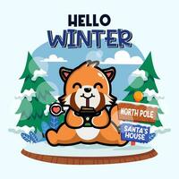 Cute red panda in winter season vector