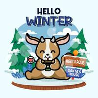 Cute goat in winter season vector