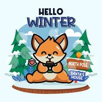 Cute fox in winter season vector