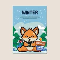 Poster template for winter with cute fox vector