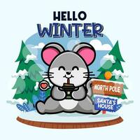 Cute mouse in winter season vector