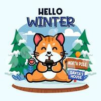 Cute cat in winter season vector