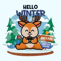 Cute deer in winter season vector