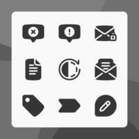 Interface icons in glyph style, for ui ux design, website icons, interface and business. Including message po up, lock mail, price tag, letter, write message, etc. vector