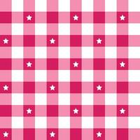 Pink plaid pattern with star background. plaid pattern background. plaid background. Seamless pattern. for backdrop, decoration, gift wrapping, gingham tablecloth, blanket, tartan. vector