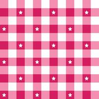 Pink plaid pattern with star background. plaid pattern background. plaid background. Seamless pattern. for backdrop, decoration, gift wrapping, gingham tablecloth, blanket, tartan. vector