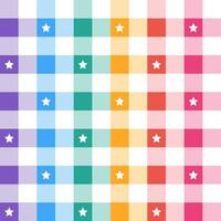 Rainbow plaid pattern with star background. plaid pattern background. plaid background. Seamless pattern. for backdrop, decoration, gift wrapping, gingham tablecloth, blanket, tartan. Pride decoration vector