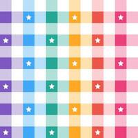 Rainbow plaid pattern with star background. plaid pattern background. plaid background. Seamless pattern. for backdrop, decoration, gift wrapping, gingham tablecloth, blanket, tartan. Pride decoration vector