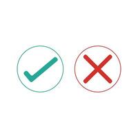 green check marks and red crosses. Circle and square, hard and rounded corners. Set of flat buttons icon. correct and wrong icon. vector