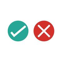 green check marks and red crosses. Circle and square, hard and rounded corners. Set of flat buttons icon. correct and wrong icon. vector