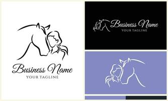 equine and girl logo template vector