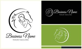 equine and girl logo template vector