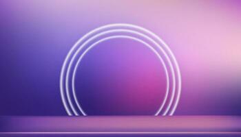 Studio background,Empty Room with futuristic neon on wall and flooring.3D Studio display podium with blurry pink,violet,orange template.Vector banner colourful for product future cyberspace concept vector