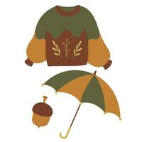 Fall and Autumn Season Holiday icon Vector Arts. Objects and stuffs around October Autumn Season with orange, brown, and green natural color resembling Fall season