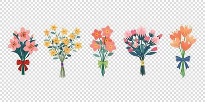 collection gift of flower bouquet spring and summer isolated vector illustration