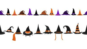 Halloween witch hats fancy seamless border vector pattern. design element symbol set isolated banner background