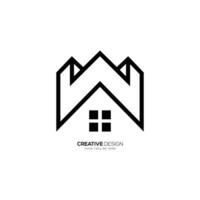 Letter W with modern real estate roofing business elegant line art negative space monogram logo vector