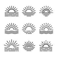 rayos de sol icono línea Arte concepto vector ilustración contorno Dom puesta de sol en conjunto