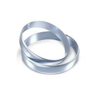 Couple of silver or platinum wedding rings. 3d jewelry object. Vector illustration