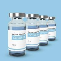 Bottle with vaccine from covid 19. Vaccination and treatment web banner template. Realistic vector illustration