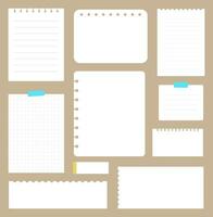 set of paper note and blank paper sticky notes isolated background. vector