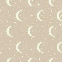 Mystical drawing of moon and outer space seamless pattern. Vector illustration