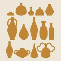 Minimalist ancient ceramic vases illustration set. Contemporary art vector