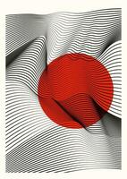 Minimalist print with wavy lines in modern style. Beige background with red sun vector