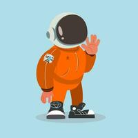 linda frio astronauta vistiendo casco naranja suéter vector ilustración