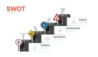 Swot analysis Infographic template diagram. chart and icons. road map 4 steps Vector illustration.