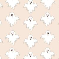 Halloween vector pattern. Boo ghost in groovy retro style.