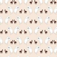 Halloween vector pattern. Cute flying ghost with black cat in retro groovy style.