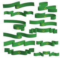 mauritania flag ribbon vector bundle set