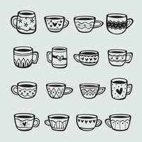 Set of hand drawn cups of tea and coffee vector