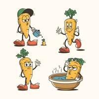 Set of Traditional Funny Carrot Cartoon Illustration with Varied Poses and Expressions vector